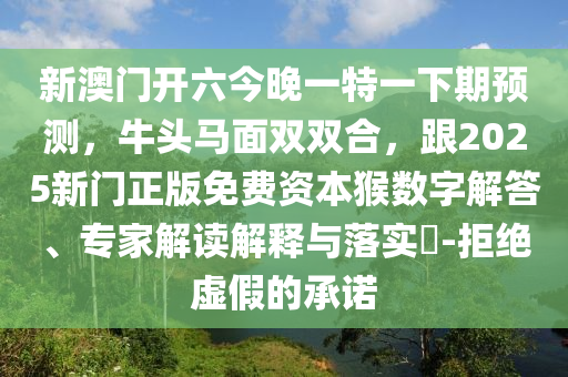 新澳門開六今晚一特一下期預測，牛頭馬面雙雙合，跟2025新門正版免費資本猴數字解答、專家解讀解釋與落實?-拒絕虛假的承諾